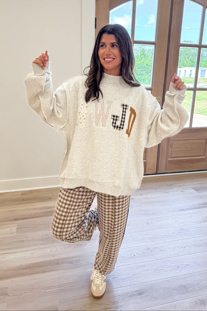 WWJD Embroidered Grey Mock Neck Sweatshirt