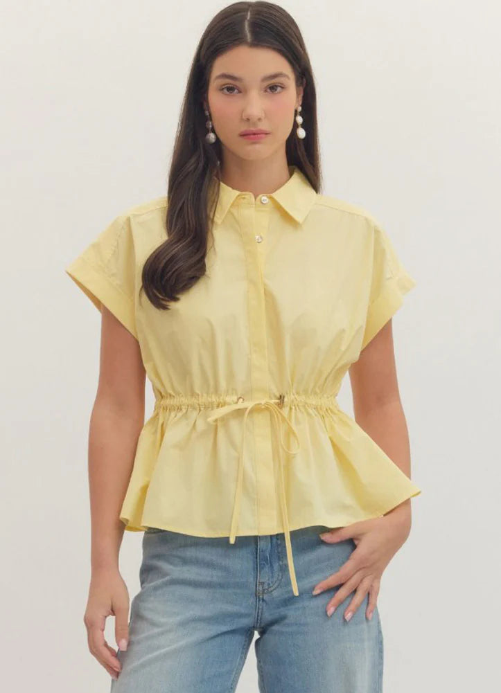 Sunny Muse Yellow Cinch Peplum Top