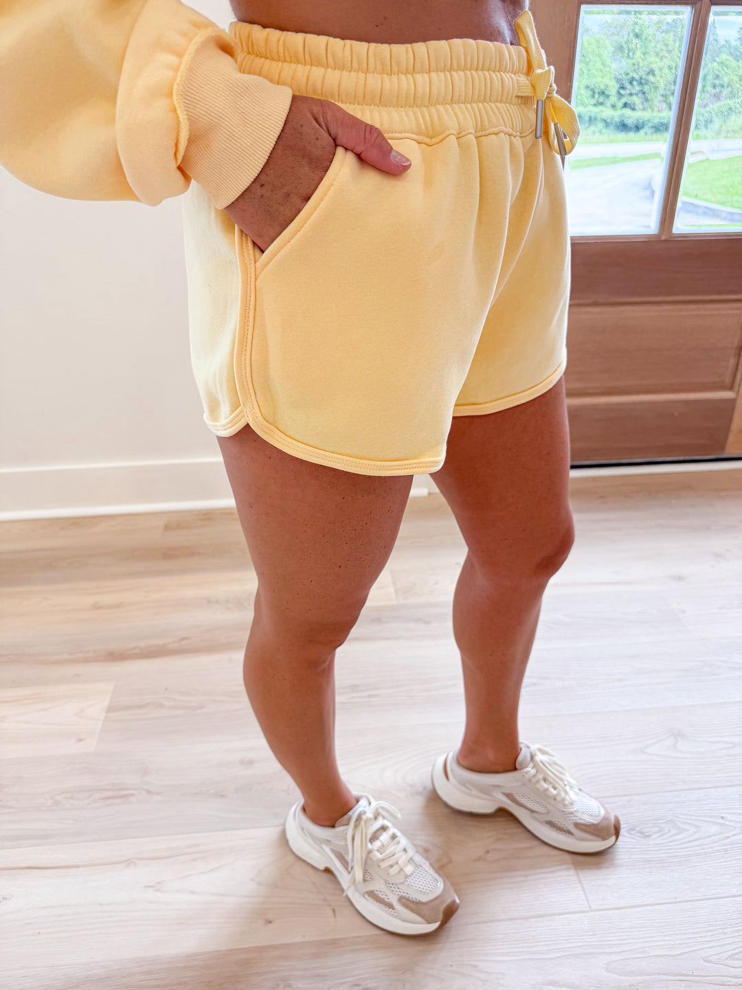 butter yellow Terry knit lounge shorts