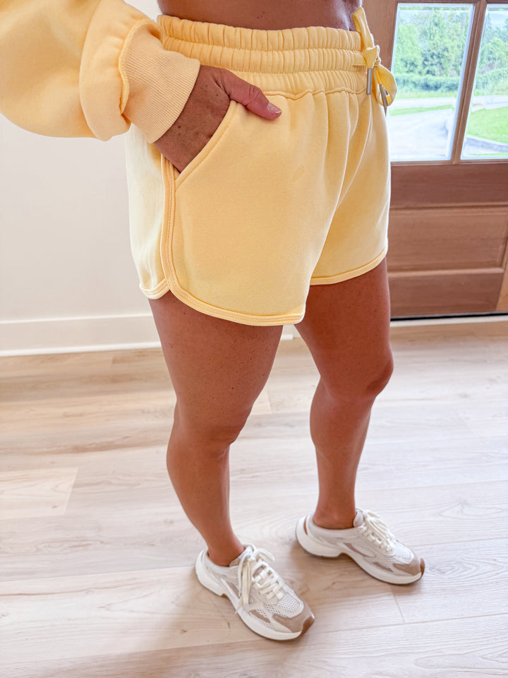 butter yellow Terry knit lounge shorts
