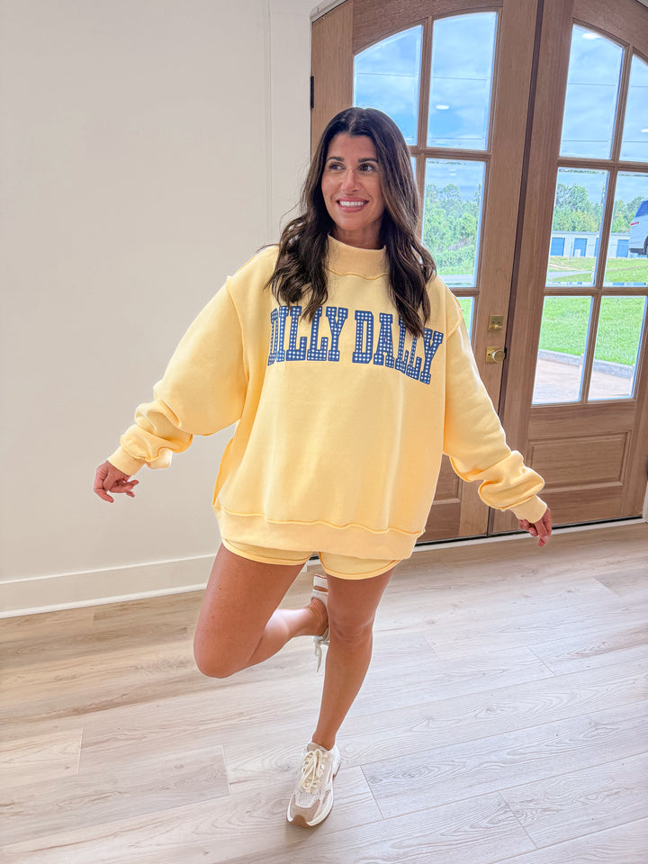 butter yellow Terry knit lounge shorts with matching pullover