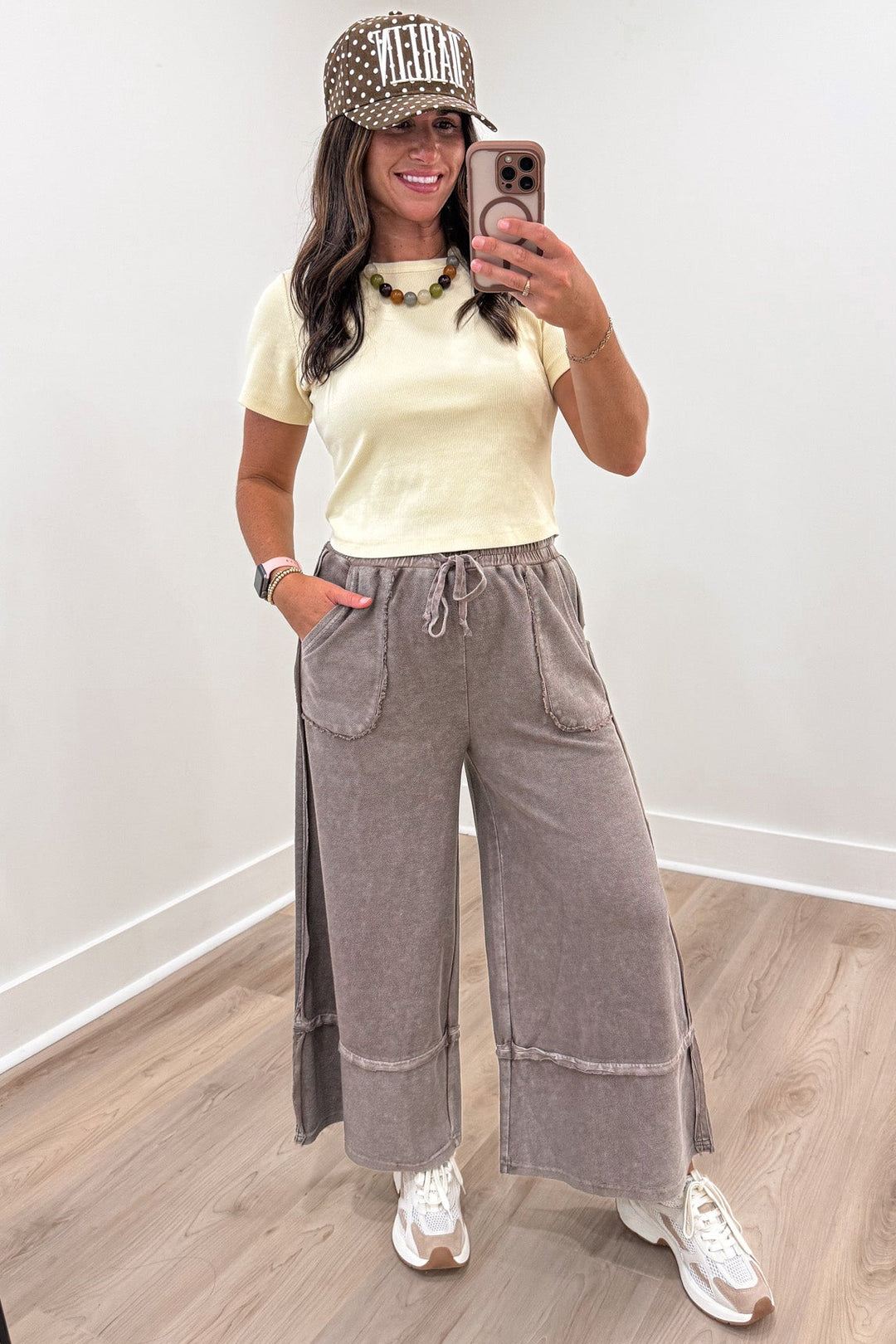 solid pale yellow lemonilla short sleeve crew neckline semi-cropped lightweight ribbed top