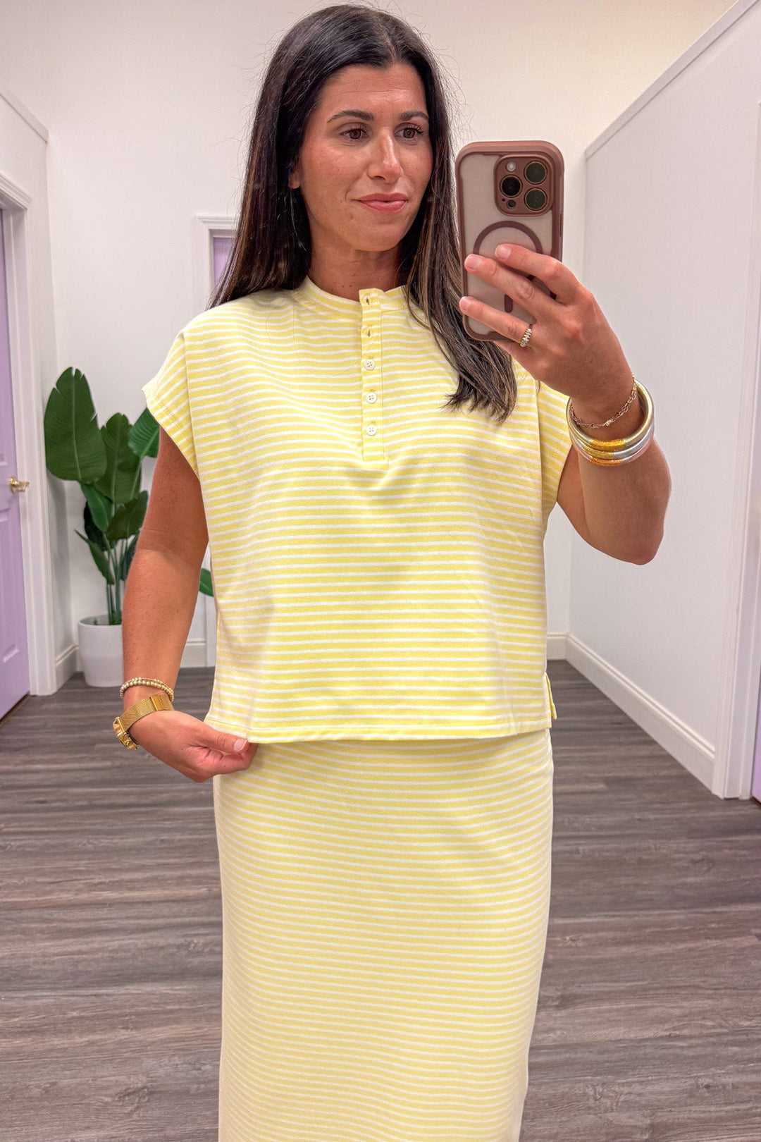 yellow and white striped dolman sleeve semi-cropped cotton top