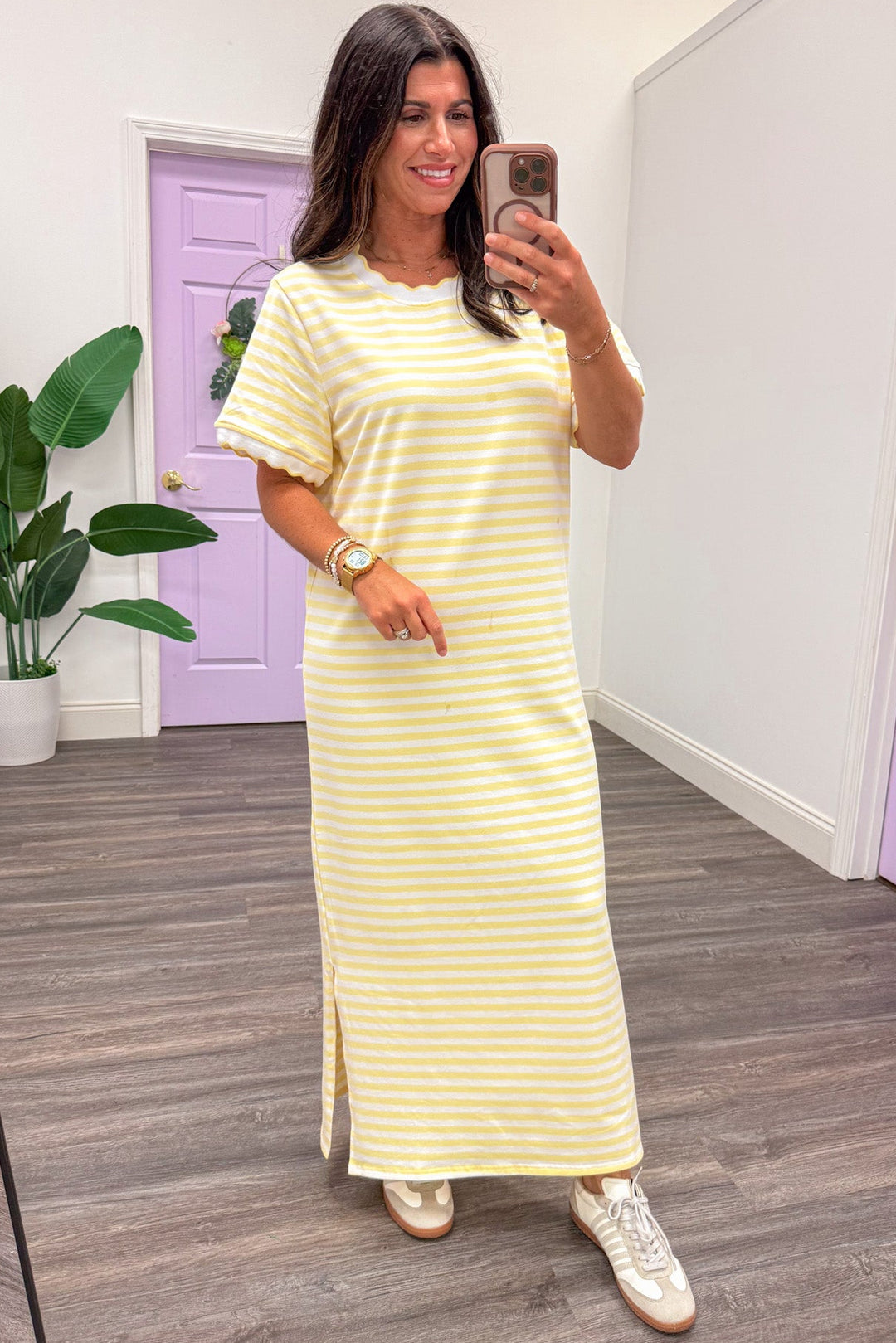 Scalloped Lemons Striped Midi