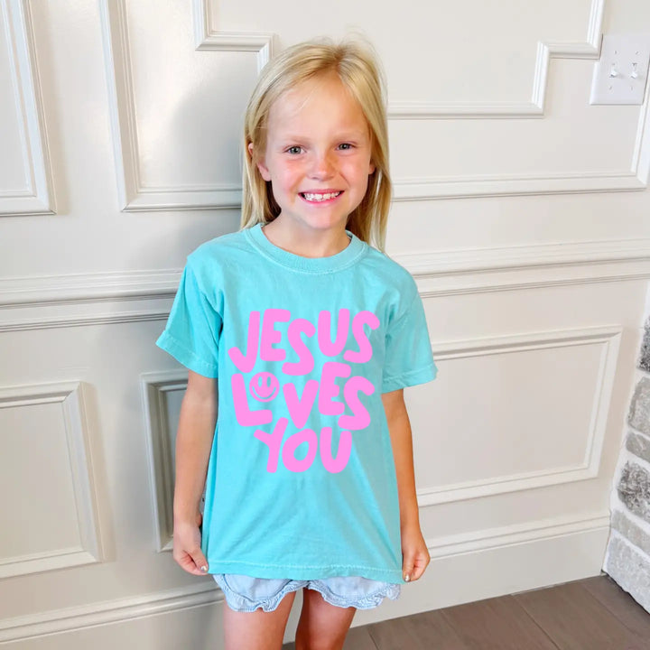 Jesus loves you puff print graphic tee kids sizes