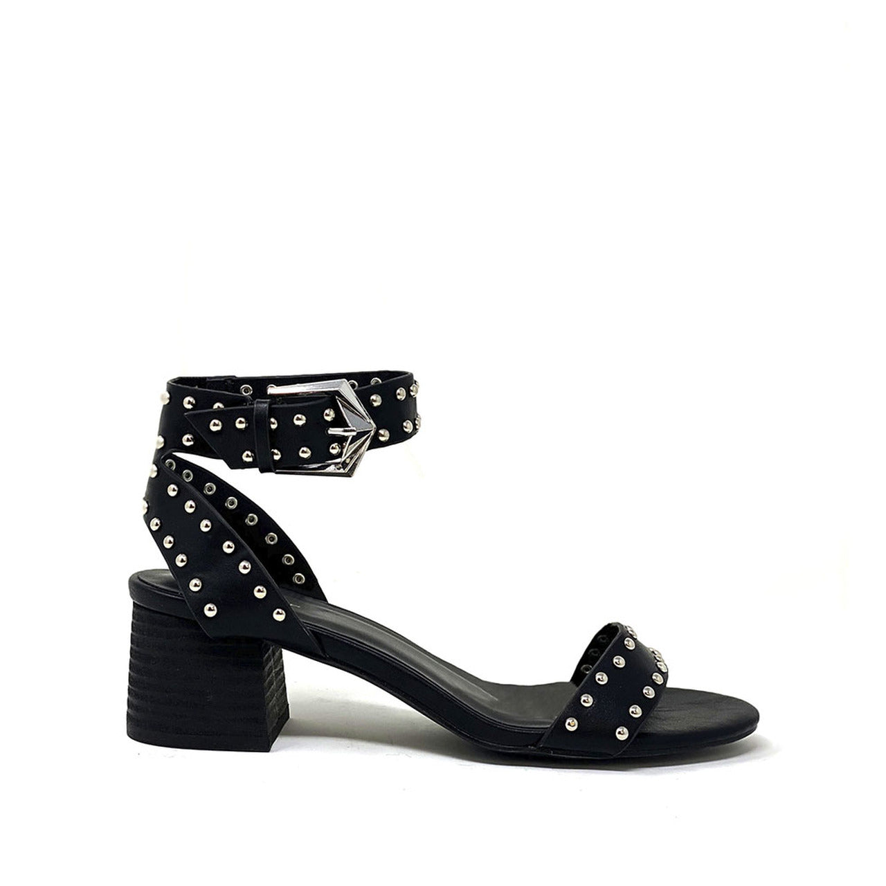 Blackmicrofibre Synthetic Black Microfibre Studded Ankle Strap Peep Toe Block  Heels, Size: 4 And 5 at Rs 2774/pair in New Delhi