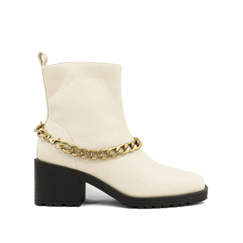 Women's off white ankle bootie with chain