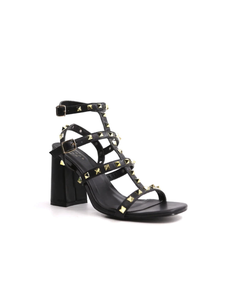 Buy Now Women Black & Gold-Toned Studded Block Heels – Inc5 Shoes