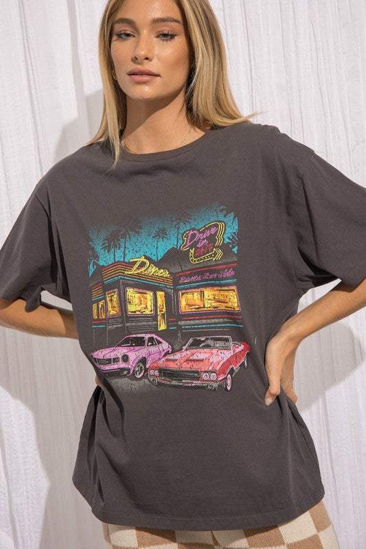 Vintage Diner Charcoal Graphic Tee