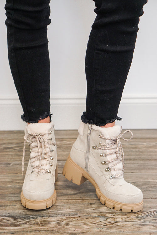 winter fur lace up booties