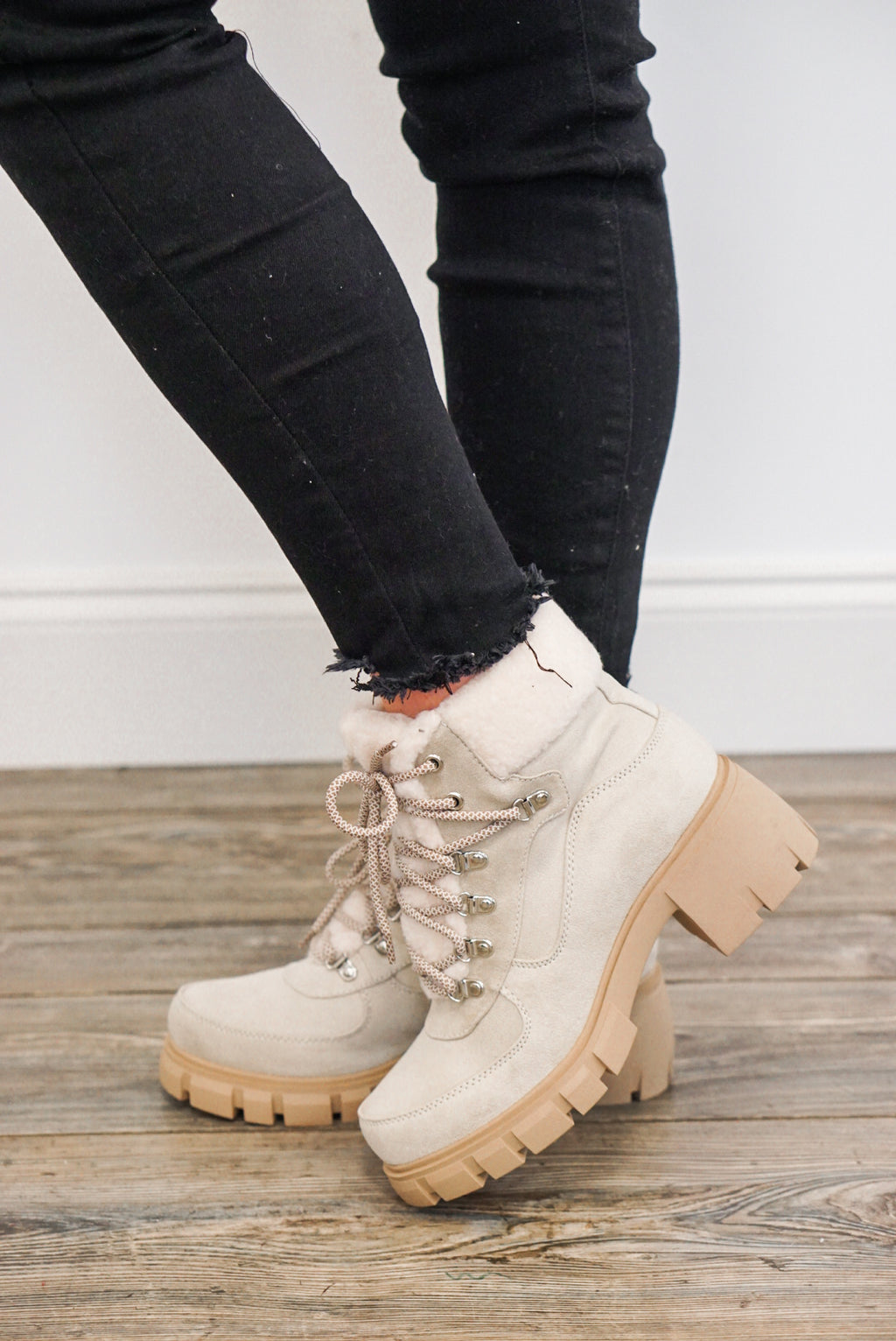 winter fur lace up booties