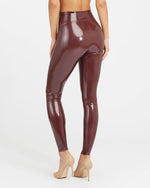 Spanx faux patent leather leggings in ruby