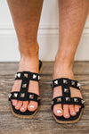 black studded flat sandals