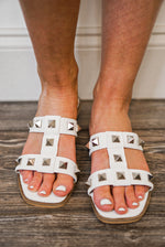 white studded flat sandals